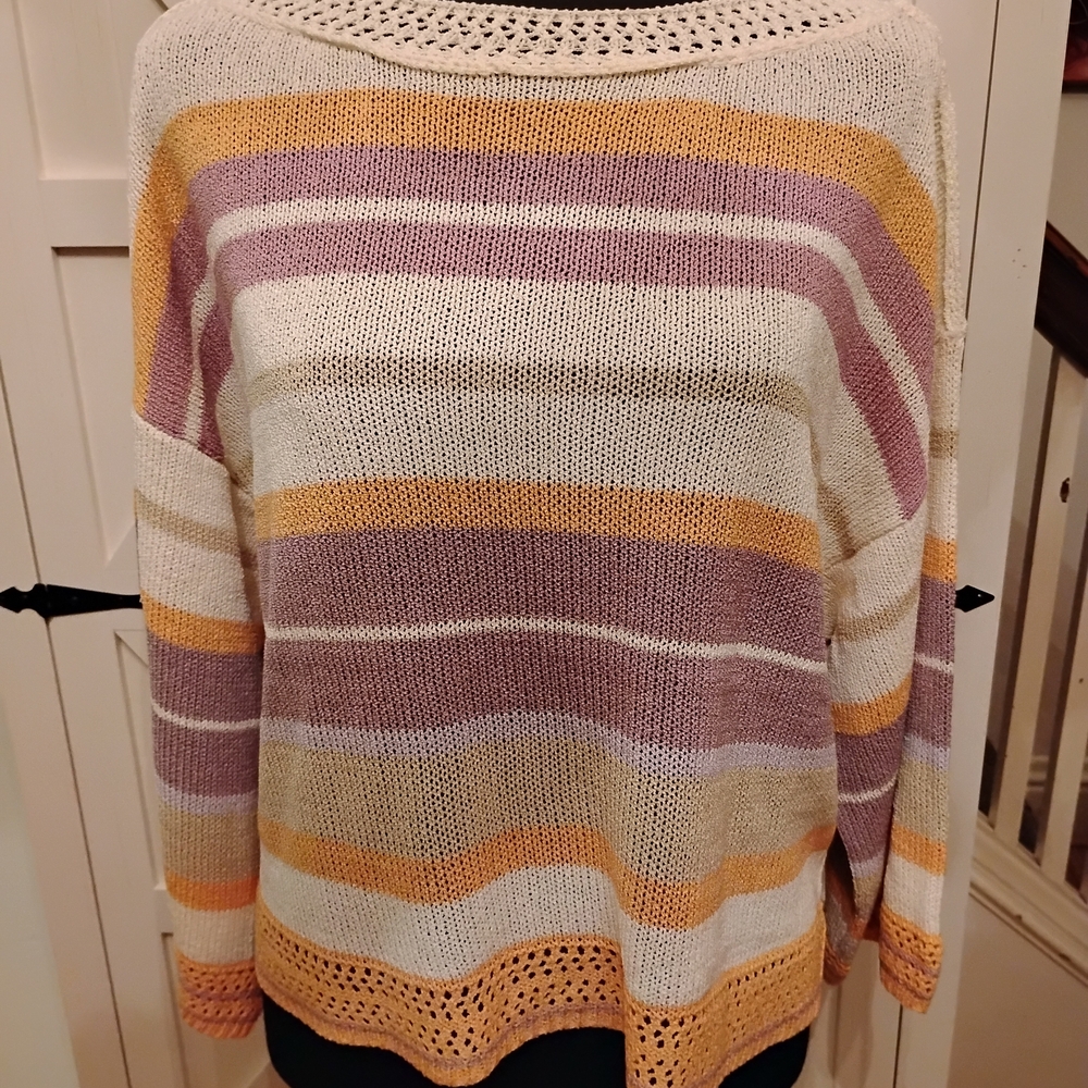 Hem & Thread Striped Knit Top in Cream and Pink